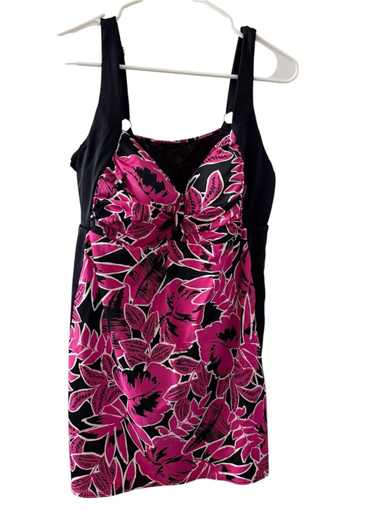 Catherines Other - Catherines 18W Pink Black Tropical Floral Skirted One Piece Swim Dress